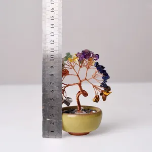 Detailed scale view of a colorful gemstone money tree sculpture measuring 12.5cm in height