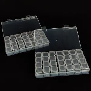 Set of two 28-grid clear plastic storage boxes with lids for nail art beads and jewelry