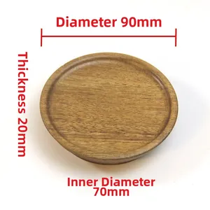 Detail view of Acacia wood mason jar lid with 90mm diameter and 20mm thickness dimensions