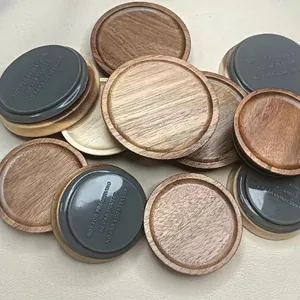 Natural Acacia Wood Mason Jar Lids Airtight Reusable Jar Covers With Silicone Seal Ring For Kitchen Storage