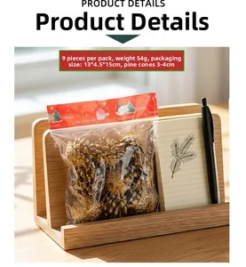 Detail view of 9-pack gold pine cone ornaments with size and weight specifications