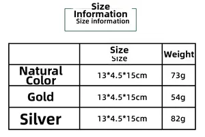 Detailed size chart for pine cone ornaments in original, gold, and silver finishes