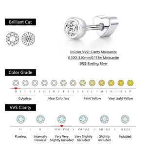 Moissanite S925 sterling silver earring with color and clarity chart