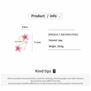 Detail view of pink floral armlet showing dimensions 8.8x11.5cm and iron material info