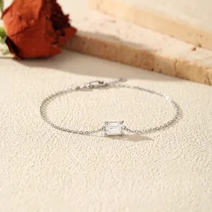 Elegant 1ct emerald cut moissanite minimalist bracelet in S925 sterling silver jewelry