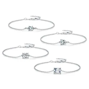 Set of four S925 sterling silver moissanite bracelets in marquise pear round and emerald cuts