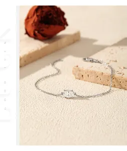 Detail view of S925 sterling silver bracelet featuring a sparkling oval moissanite stone.