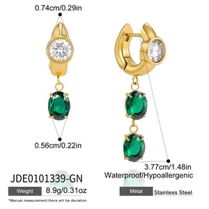 Detailed measurements of gold plated stainless steel emerald green zircon earrings