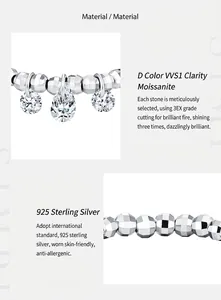 Macro view of S925 sterling silver beads and D color VVS1 clarity moissanite detail