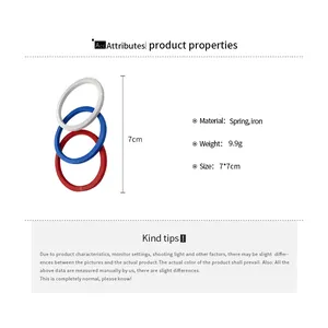 Dettaglio del set di 3 braccialetti a molla con specifiche di materiale e dimensioni.