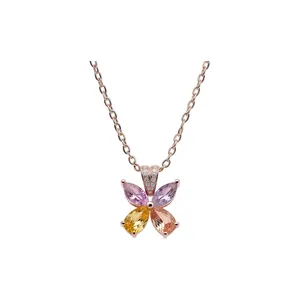 Elegant rose gold flower pendant necklace featuring colorful pear-cut zircon stones.