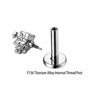 F136 titanium internally threaded labret stud featuring a star zircon top for ear piercings