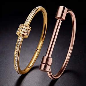 Titanium Steel Small Waist Horseshoe Ring Bracelet For Women Gold Rose Gold Plated Rhinestone Inlaid Fashion Hand Jewelry Accessory