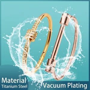 Waterproof titanium steel nail bracelet with crystal inlay in gold and rose gold