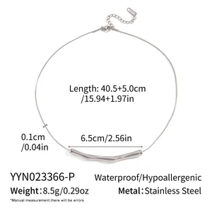 Detailed size chart for stainless steel curved bar necklace with snake chain measurements