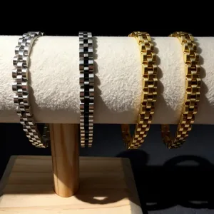 Stainless Steel Bracelet For Men Women With Germanium Stone Inlaid Link Chain Fashion Unisex Watch Band Style Jewelry Gift