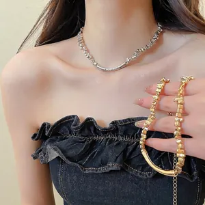 Onregelmatige Geometrische Driehoek Metalen Kraal Halsketting Legering Verguld Gebogen Buis Sleutelbeenketting Minimalistische Sieraden Vrouwen