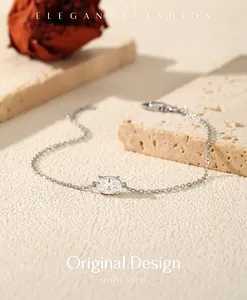 Elegant close-up view of S925 sterling silver bracelet with a 1ct oval moissanite stone