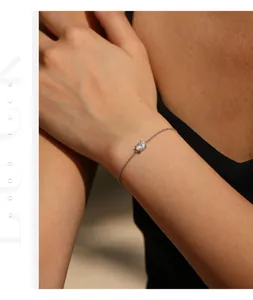 Close-up of 1ct moissanite solitaire bracelet on wrist in S925 sterling silver