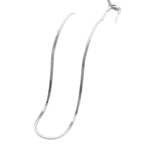 Silver stainless steel flat snake herringbone blade chain necklace with extender