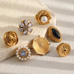 Vintage 18K gold-plated stainless steel cufflinks with pearls and star designs