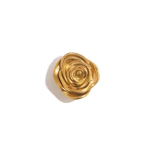 Premium vintage 18K gold plated stainless steel rose shaped cufflink accessory for suits
