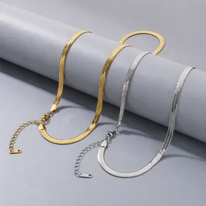Stainless Steel Herringbone Snake Chain Necklace For Women Men Gold Silver Flat Blade Link Chain Adjustable Fashion Jewelry Gift