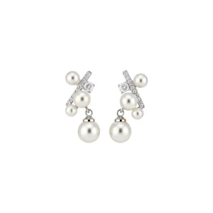 Eleganti orecchini a perno con perle bianche e zirconi in finitura argento da donna
