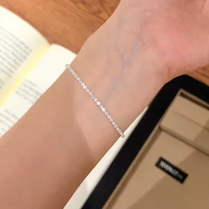 Fashion Copper Rhinestone Round Clasp Bracelet Light Luxury Circular Inlaid Blue White Rhinestone Tennis Bracelet For Women Jewelry