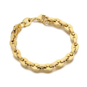 Élégant bracelet à maillons grain de café doré pour femmes en acier inoxydable poli