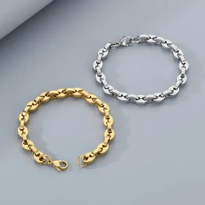 Bracelets maille grain de café en acier inoxydable, finitions or et argent poli