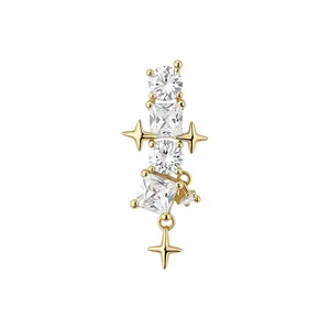 Sparkling star ear cuff with clear stones for non-pierced ears in luxury gold finish