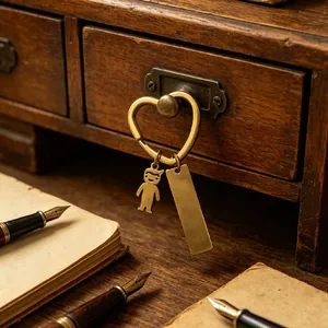 Porte-clés cœur vintage en acier inoxydable avec breloque garçon et étiquette DIY