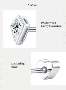 Vue macro détaillée d'une boucle d'oreille en argent 925 avec moissanite de couleur D VVS1