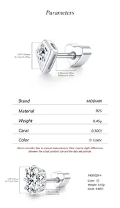Paramètres des boucles d'oreilles en argent S925 moissanite avec détails de poids