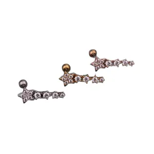 Minimalist star meteor cartilage earring with zircon stones in silver, gold, and rose gold