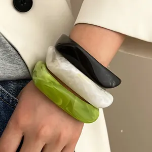 Chunky acrylic resin bracelet set in black, white marble, and green marble finish