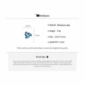 Detailed dimensions and material specifications for the blue rhinestone oval ring.