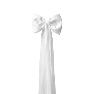 Barrette à cheveux élégante avec nœud en tissu blanc et longs glands en tulle fin