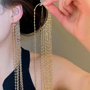 Manchette d'Oreille à Franges Longues Multicouches Style Occidental pour Femmes Design Unique Boucles d'Oreilles en Cuivre sans Perçage