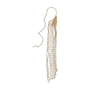 Élégant long protège-oreille à pampilles dorées pour oreilles non percées, design unique