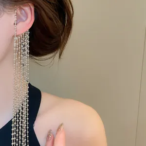 Vue détaillée d'un élégant protège-oreille à longues franges argentées multicouches