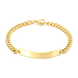 Bracciale a catena cubana in acciaio al titanio dorato con targhetta ID curva incidibile