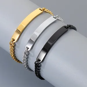 Bracciale ID a Catena Cubana in Acciaio Inossidabile Piastra Curva Incidibile Gioielli Hip Hop Regalo Anniversario Unisex