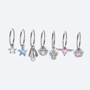 Orecchino a Cerchio Senza Cuciture Design di Nicchia Con Ciondolo Cuore Ali di Angelo Strass Zampa di Gatto Stella Gioielli da Piercing