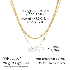Dimensions détaillées du collier double rang plaqué or 18K avec pendentif perle 8mm