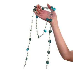 Handmade bohemian blue-green shell fringe necklace perfect for summer beach style accessories