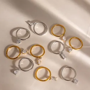 Minimalistische 18k vergulde en zilveren roestvrijstalen ringen met zirkonia bedels