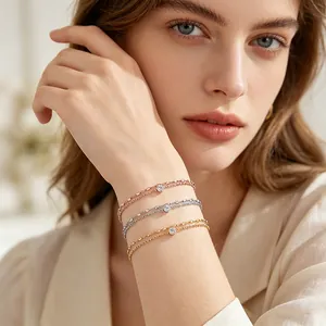 Bracciale Sovrapposto In Acciaio Inossidabile Con Zircone Rotondo Incastonato Gioielli Minimalisti Delicati Regalo Per Donne