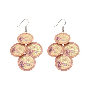 Orecchini a cerchio vintage in smalto floreale elegante stile cinese dorati